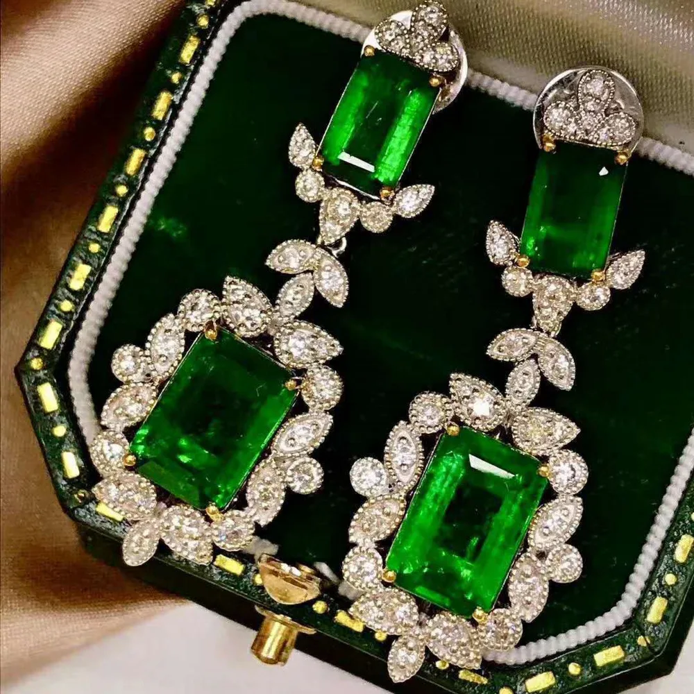 WOSIKATE-pendientes de plata de primera ley con forma de Esmeralda para mujer, aretes colgantes, plata esterlina 925, Estilo Vintage, fiesta de