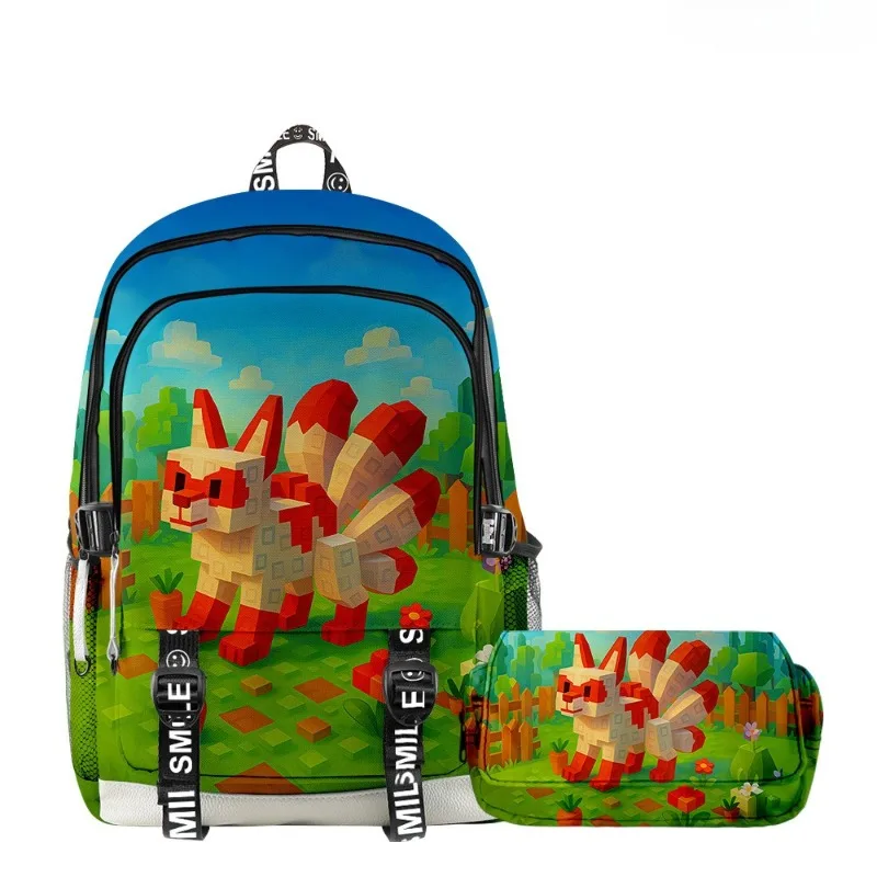 

3D New Cross Border Game Roblox Grow A Garden Set Backpack Double Layer Pen Bag Two Piece Set School Student Daily Necessities