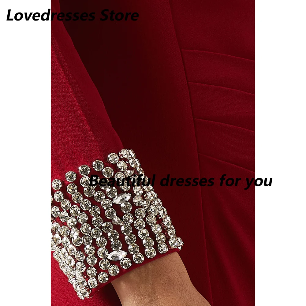 Wykwintne suknie wieczorowe Cekiny Kryształowe długie rękawy O Szyja Czerwone suknie wieczorowe dla kobiet Linia Suknia wieczorowa ślubna Dostosowane