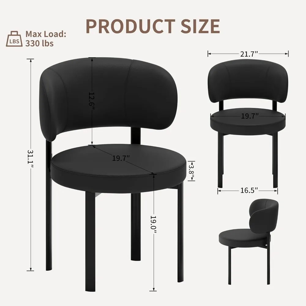 Set di sedie da pranzo Morden, sedia della metà del secolo con schienale curvo, sedile rotondo imbottito, gambe in acciaio al carbonio, pelle testurizzata