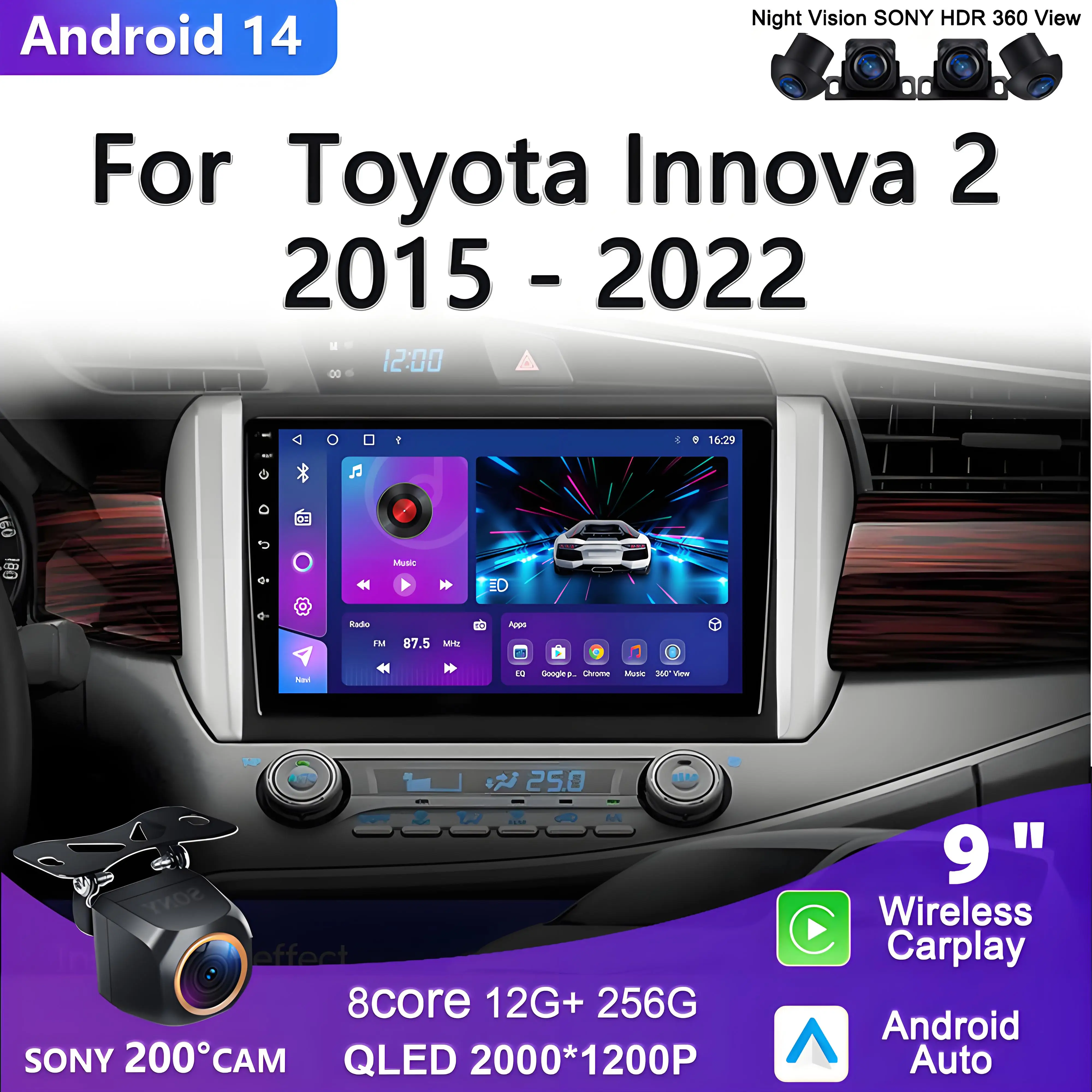 

Android 14 Car Multimedia Player For Toyota Innova 2 2015 - 2022 Auto Radio GPS Navigation Carplay Stereo Radio Car Electronics