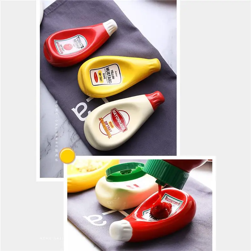 AS94-9 Pcs Extruded Tomato Sauce Bottle Shape Dish Soy Sauce Plate Ketchup Mayonnaise Mustard Seasoning Dish - S