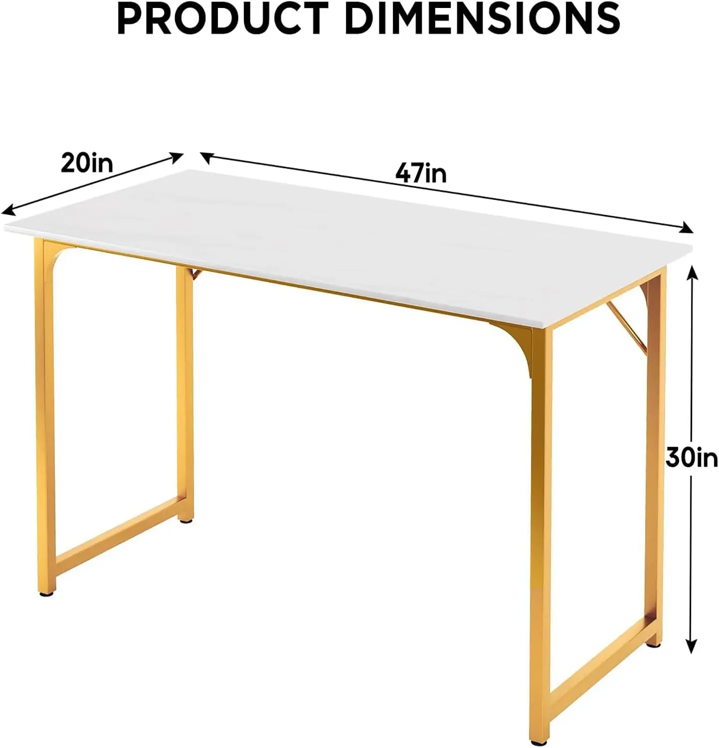 

47 Inch Computer Desk White Gold Office Desk with Metal Frame, Adjustable Feet | Water-Resistant, Scratchproof Surface |New