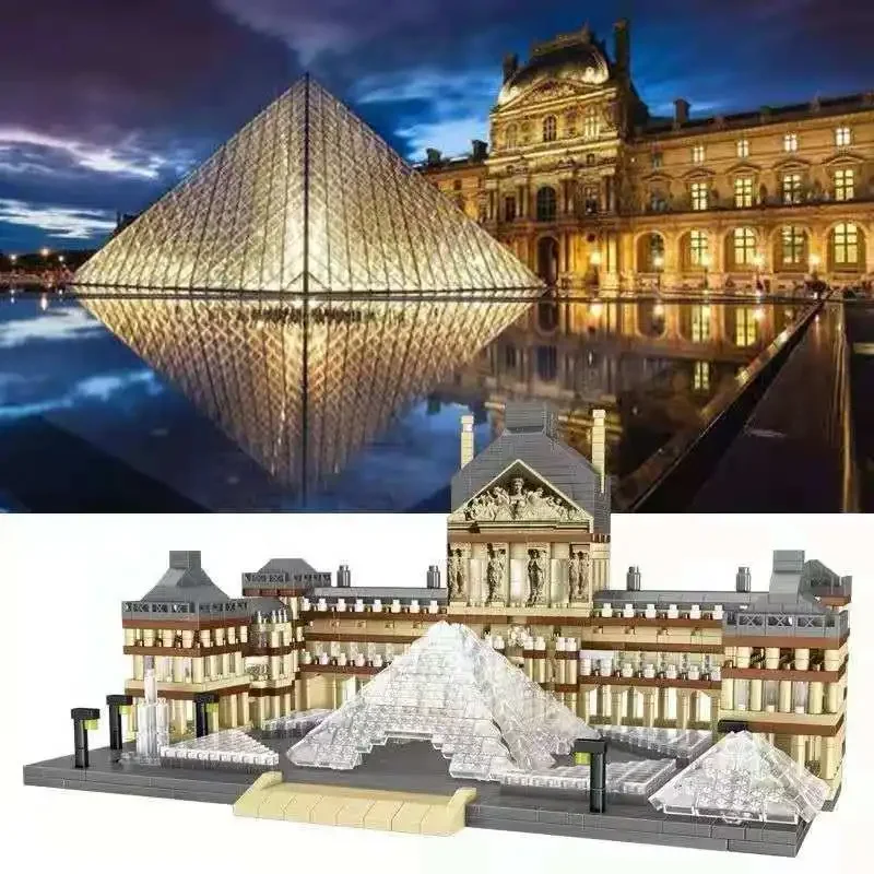 Lezi 8040 World Architecture Mini Building Blocks Paris Louvre Museum 3D Model DIY Diamond Bricks Toy for Children Gifts