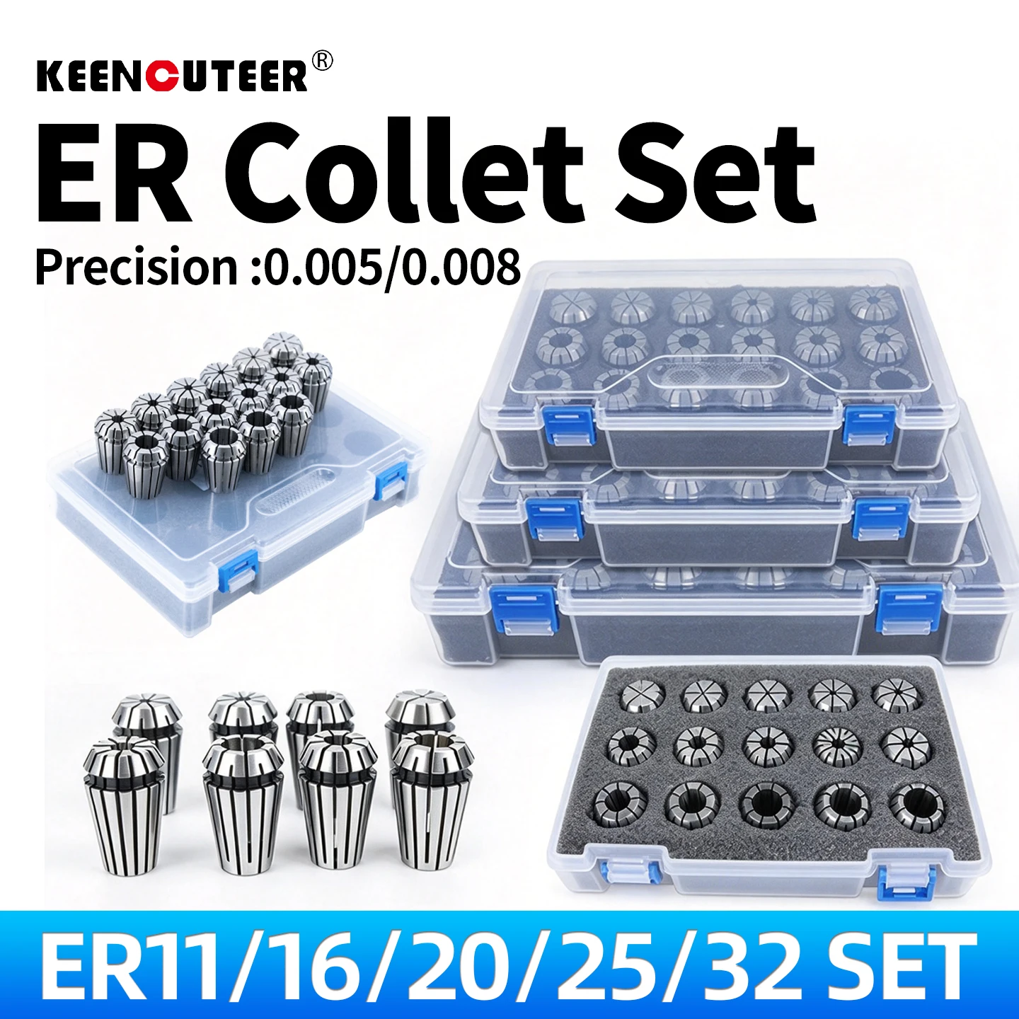 KEENCUTEER ER Spring Collets 0.005/0.008 High Accuracy Collet Chuck ER11/16/20 /25/32 Power Tool Parts for CNC Milling Machines