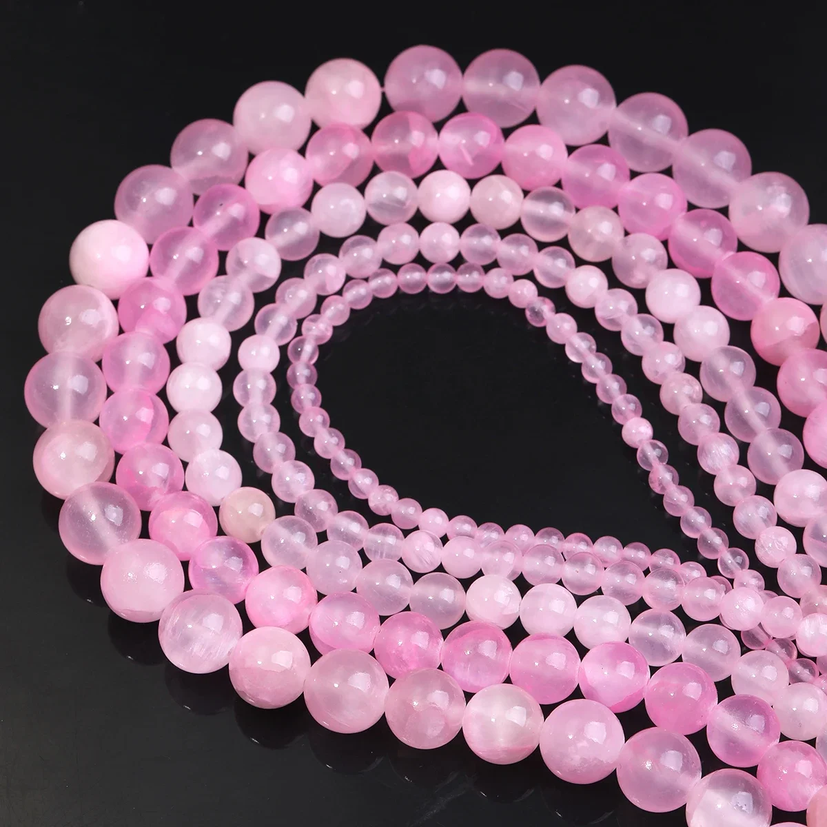 Rosa Perlen für DIY-Perlen aus natürlicher Eisseide, Jade, runder Stein, großes Loch, Perlen für Schmuckherstellung, Armband, Halskette, Perlen, 1-Streifen