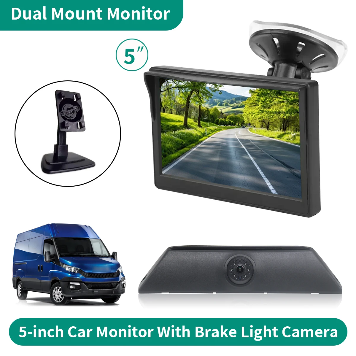 

5-inch TFT LCD Car Dual Bracket Monitor With Brake Light Rear View Reverse Camera For IVECO Daily 4 Gen 2011-2014