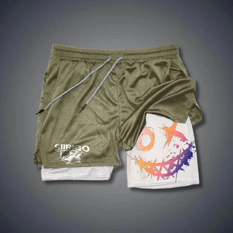 

2025 Smiley Face Print Gym Shorts Double Layer 2-in-1 Shorts Men's Quick Dry Fitness Outdoor Training Sports Shorts