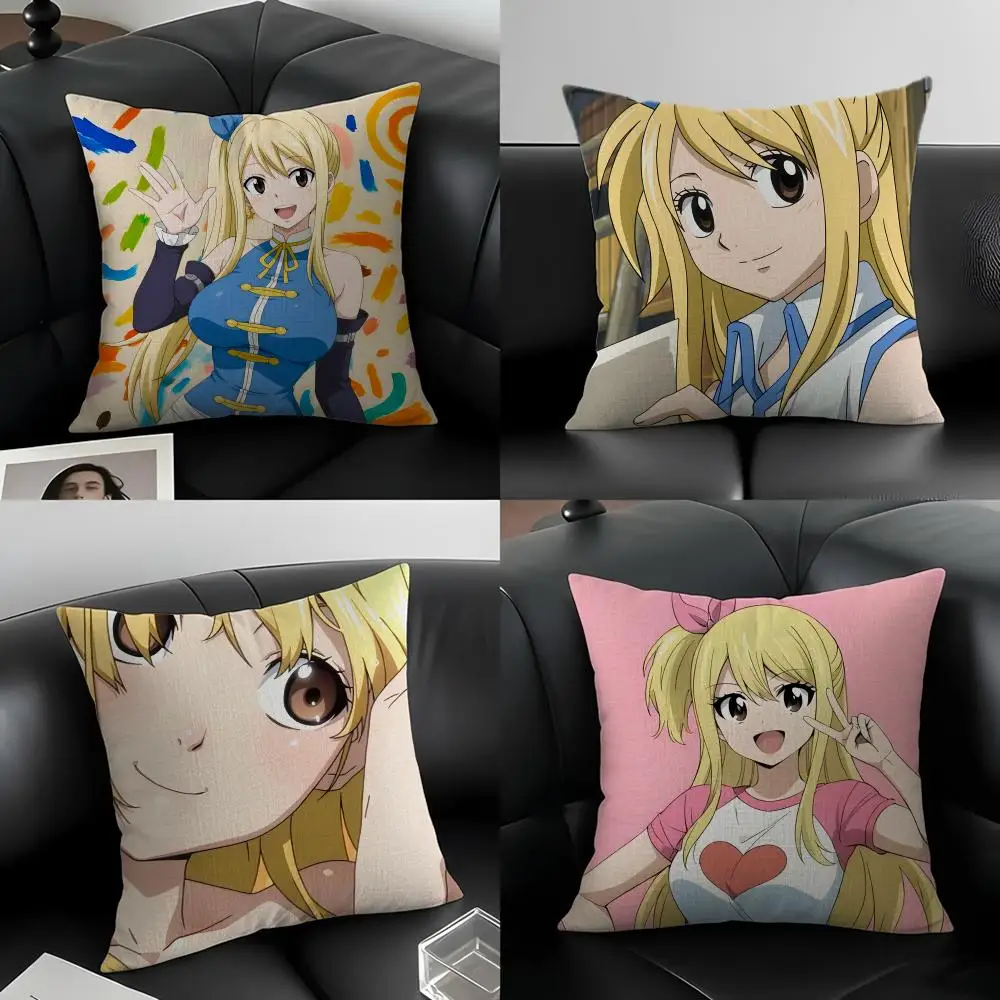 Anime Lucy Heartfilia Cushion Cover Natural Linen Pillowcase Set, All-in-One Decor for Sofa, Bedroom & Chair