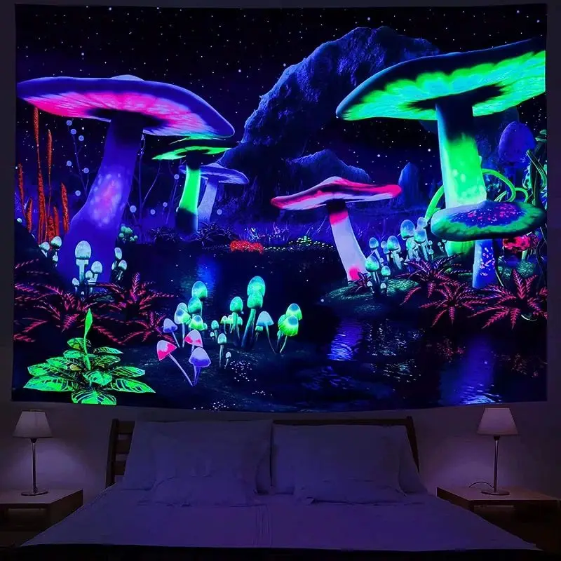 VIKAMA Blacklight Radiant Fungi Grove Night Sky Reactive Tapestry Trippy Wall Art Room Decor Accent Stylish Soft Durable Cozy