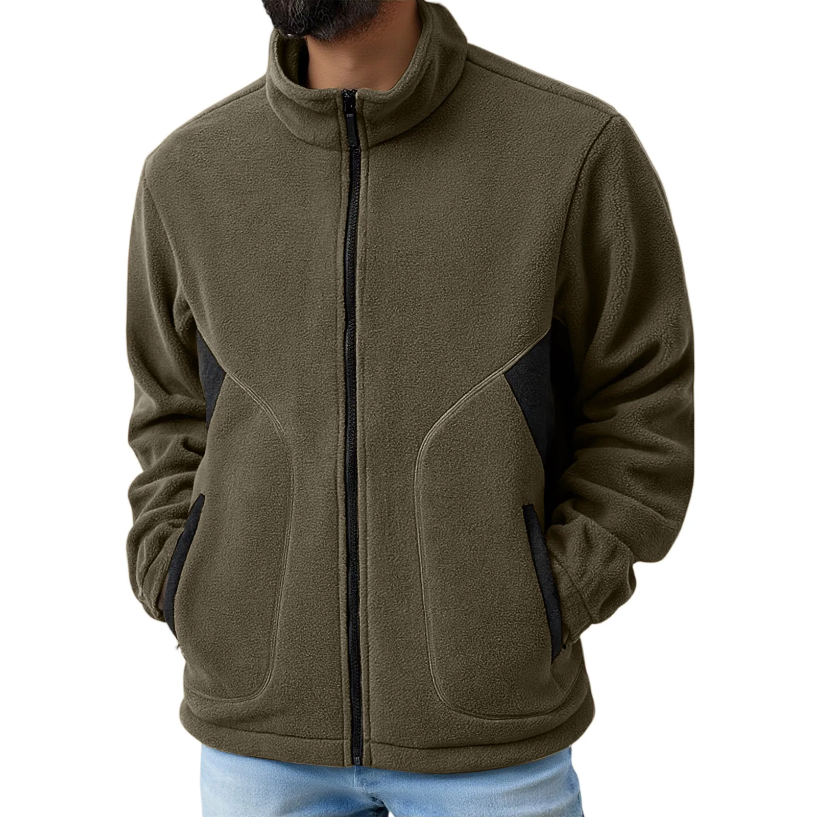 

Thickened Fleece Jacket Stand Collar Men's Spring Autumn Warm Windproof Soft Men's Sweatshirt Hoodie Casual Loose Style Jacket