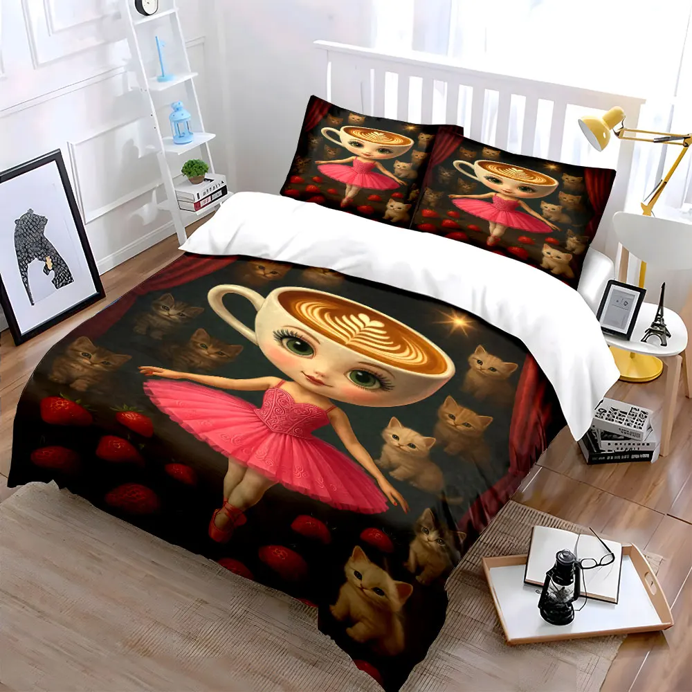 Ballet, Cats, and Strawberry Delight Exquisite three-piece bedding set gift for kids and adults