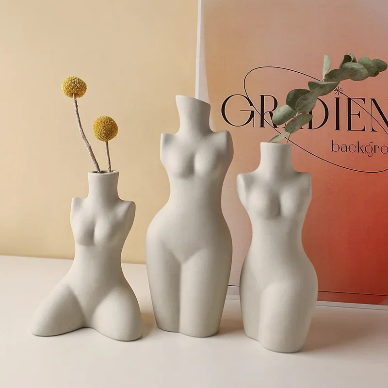 Human Body Styling Art Vase  Silent Wind Ceramic Vase  Sculpture White Primitive Embryo Floral Organ Ins Hotels Home Decorate