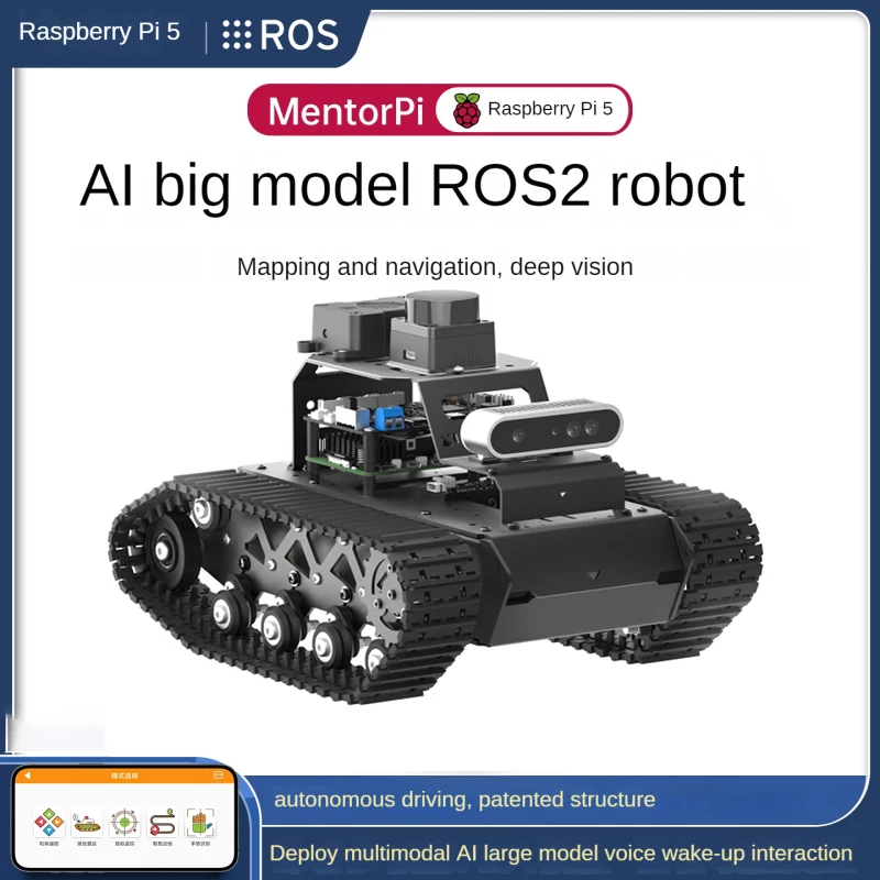 فيديو دبابة مع جهاز للتحكم عن بُعد مع كاميرا عمق ليدار ROS2 AI ترميز روبوت لراسبيري بي 5 لنموذج AI كبير SLAM روبوت القيادة المستقل