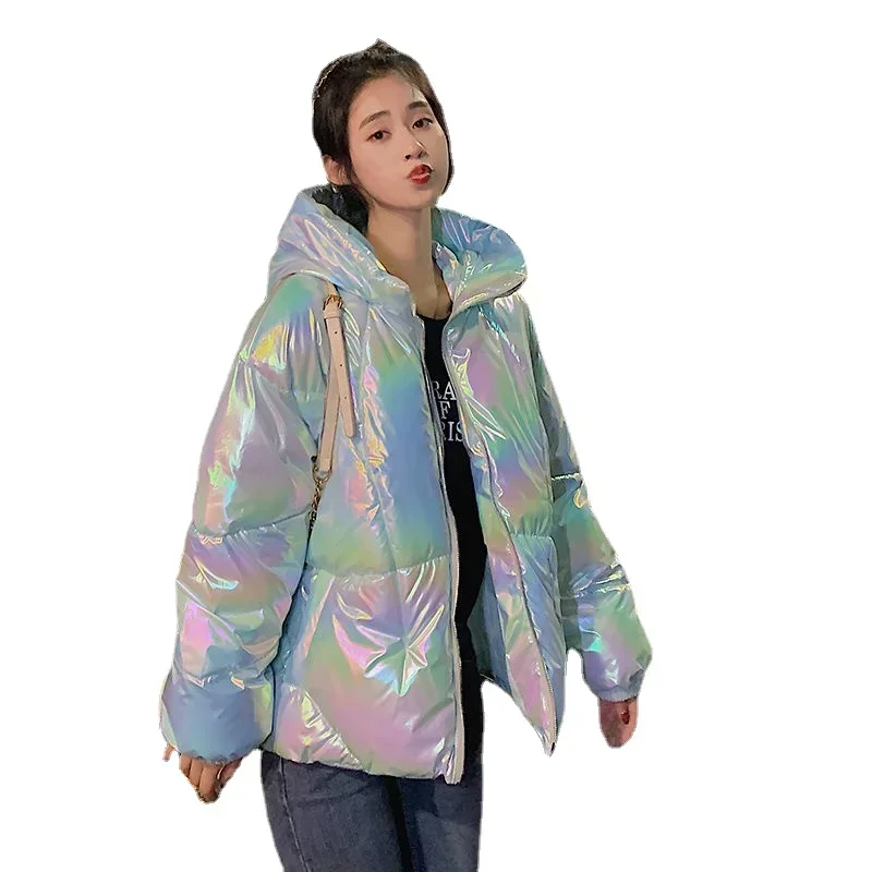 Tpjb novas mulheres parkas inverno laser grosso casual coreano doce completo cintura alta zíper solto meninas parkas casaco