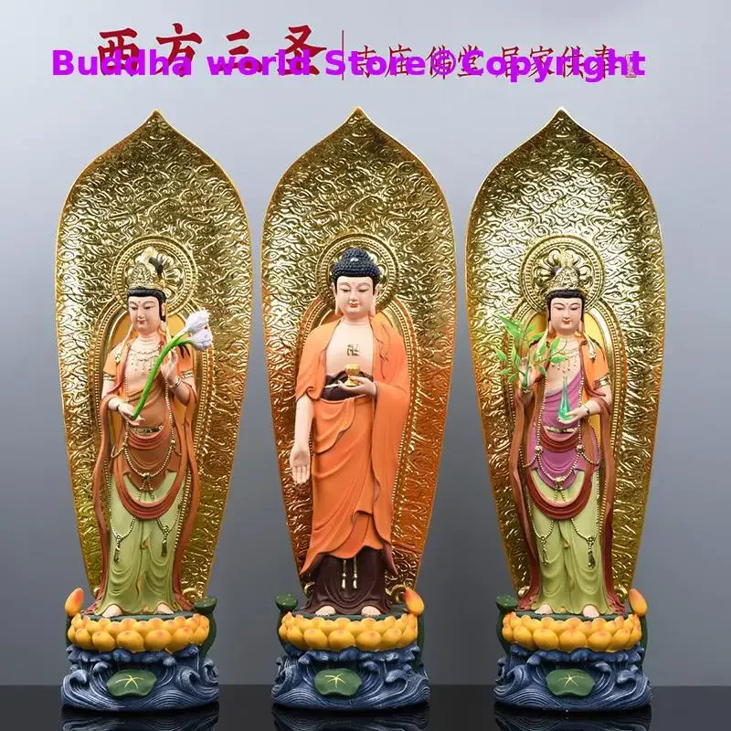 Large 52CM 3P A set HOME Shrine protection Buddhism XI FANG SAN SHENG Standing Guan yin Amitabha Mahasthamaprapta Buddha statue