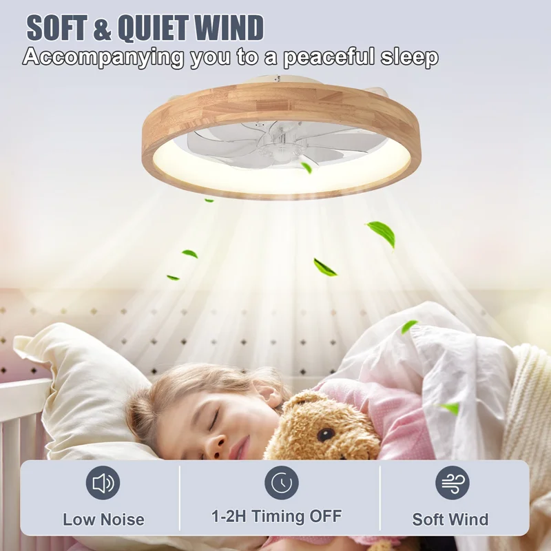 Remote Control Wood Ceiling Fan Control DC 6 Speed Regulation Frequency Conversion 19.6 in Bedroom Dining Room Ceiling Fan