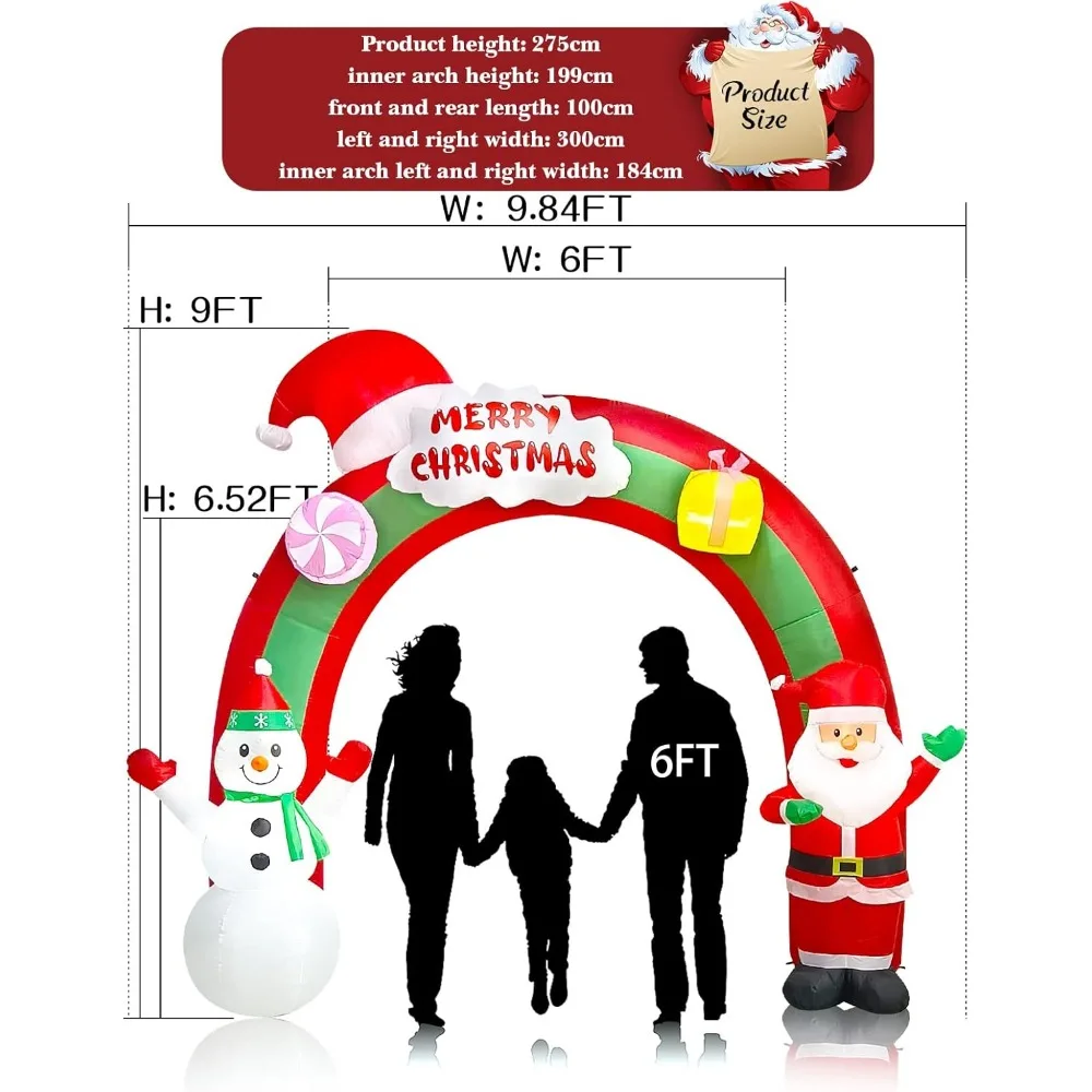 9 FT Christmas Inflatable Santa Claus Snowman Rainbow Archway Decorations with Build-in LEDs