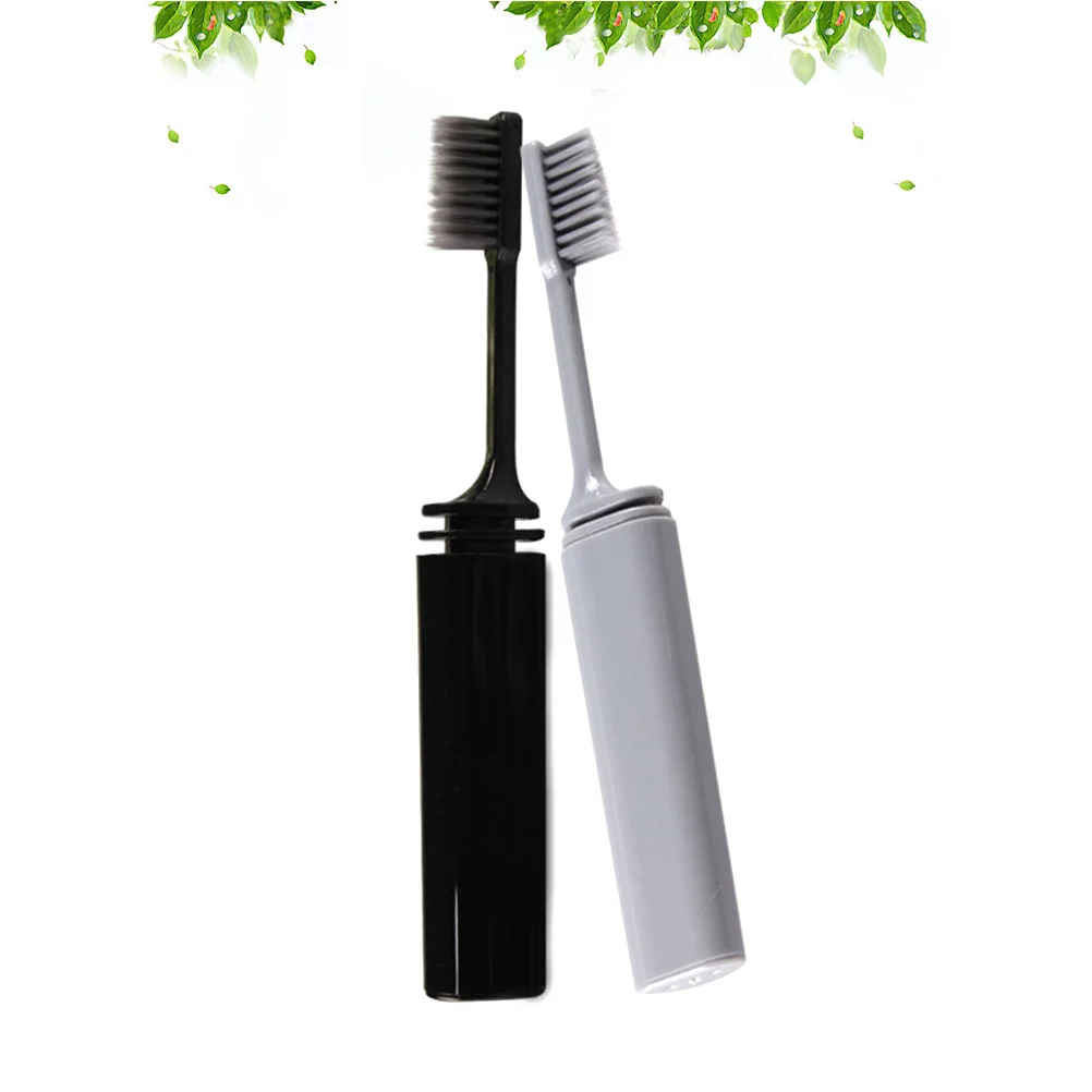 2 pezzi spazzolino pieghevole setole di carbone di bambù pulizia dei denti sanitaria portatile spazzolino pieghevole grigio nero