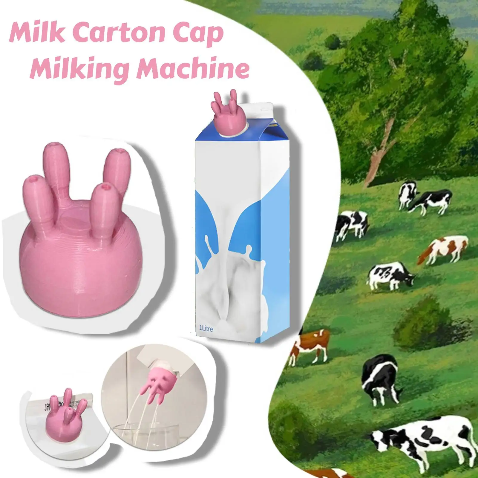 Funny Pouring Milk Bottle Cap Boxed Milk Diverter Cow Udder Milk Carton Cap Kitchen Utilities Christmas Boxed Milk Diverter