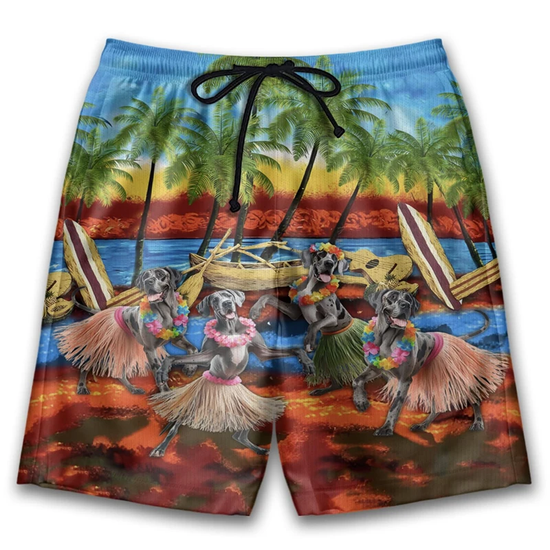 Cute Pet Dog Dance Graphic Short Pants For Men Dachshund Beagle Boxer Dog Hula Drawstring Lightweight Boardshorts Women Bermudas