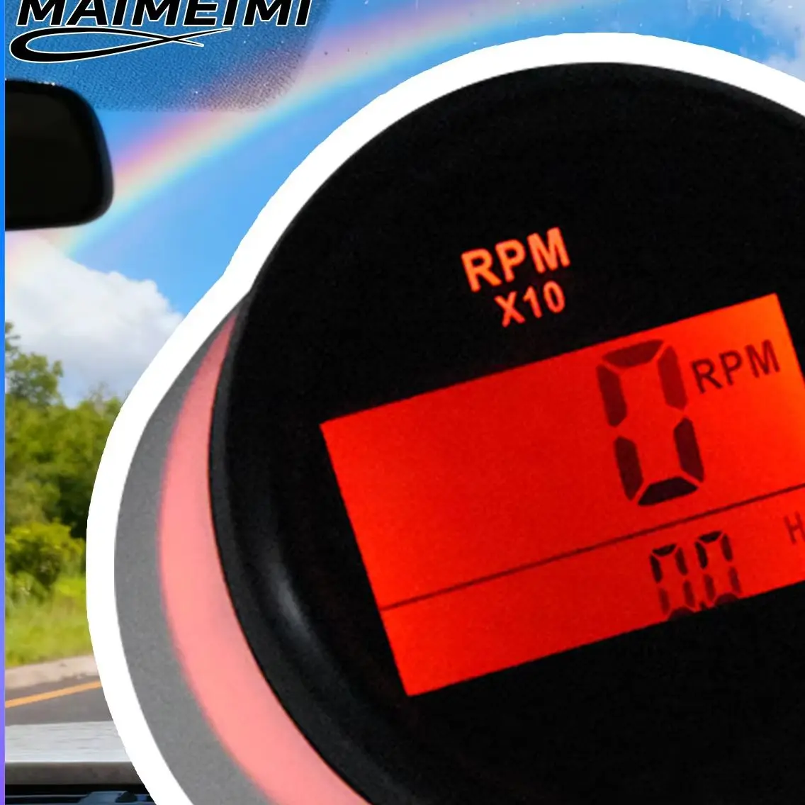 

52mm (2'') Digital Tachometer Engine Hourmeter 0-9990RPM Meter 12V 24V with Red Backlight for Car Marine Boat Tractor