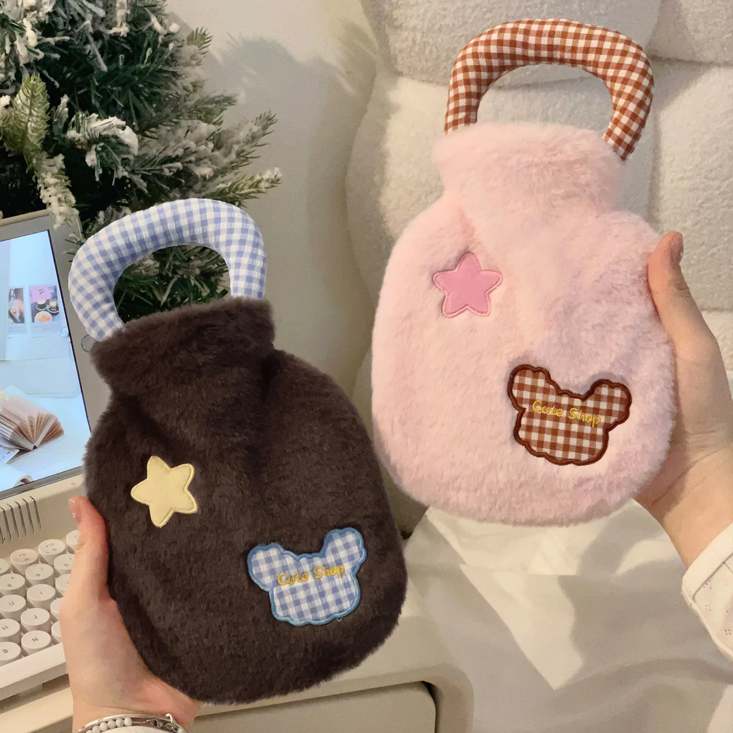 

Heatable Plu Hot Water Bottle Student Stoh Warmer Cute Animal Design Soft Fluffy Heating Pad for Abdomen And Ha
