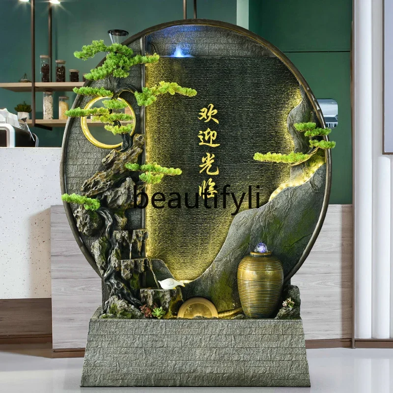 60.Water curtain wall,running water screen,rockery landscape,outdoor living room decoration,courtyard circulating water ornament