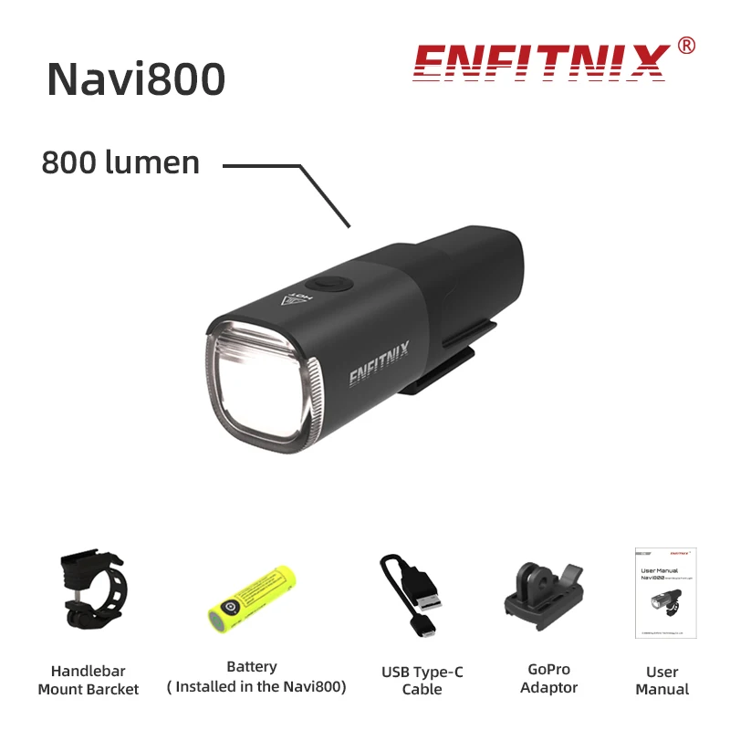 

Enfitnix Navi800 Bicycle Front Light 800Lumen USB LED Rechargeable Set Mountain Cycle Front Cycling Safety Warning Light