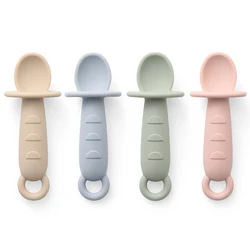 100% Silicone Self Feeding Spoons for Baby Infant Soft-Tip Training Spoon Toddler Starter Led Weaning 2pack