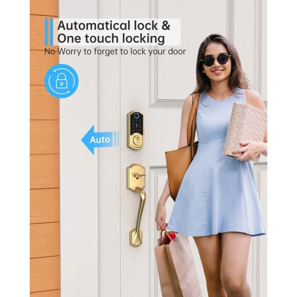 Smart Lock,Fingerprint Gold Keyless Entry Door Lock,7-in-1 Smart Deadbolt with App Control,Electronic Touchscreen Keypad Biomet