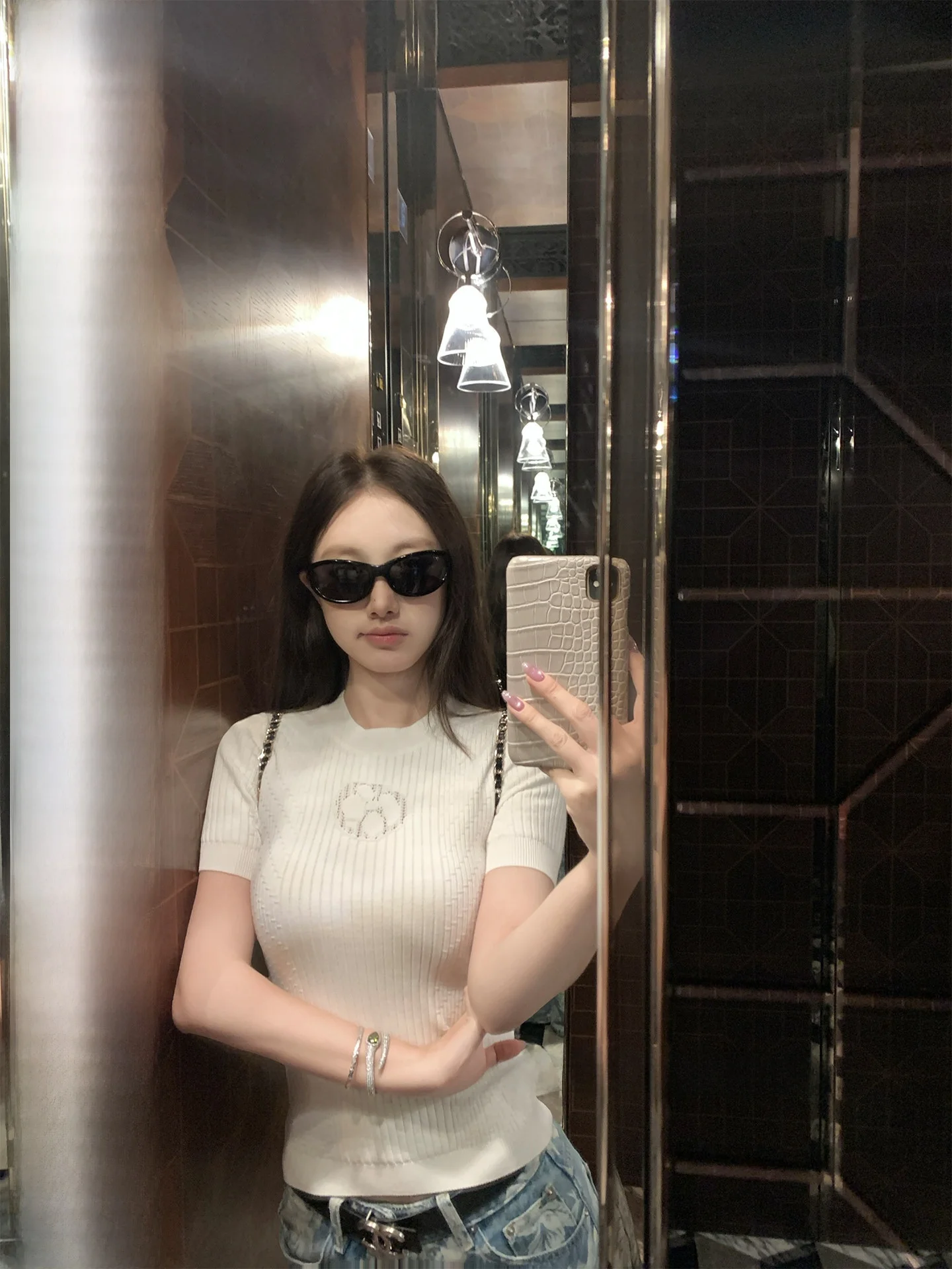 

Slim Fit Knitted round Ne T-irt Women's Casual Sle Polyester Fiber ort Sve round Ne Design Spring Season Faion