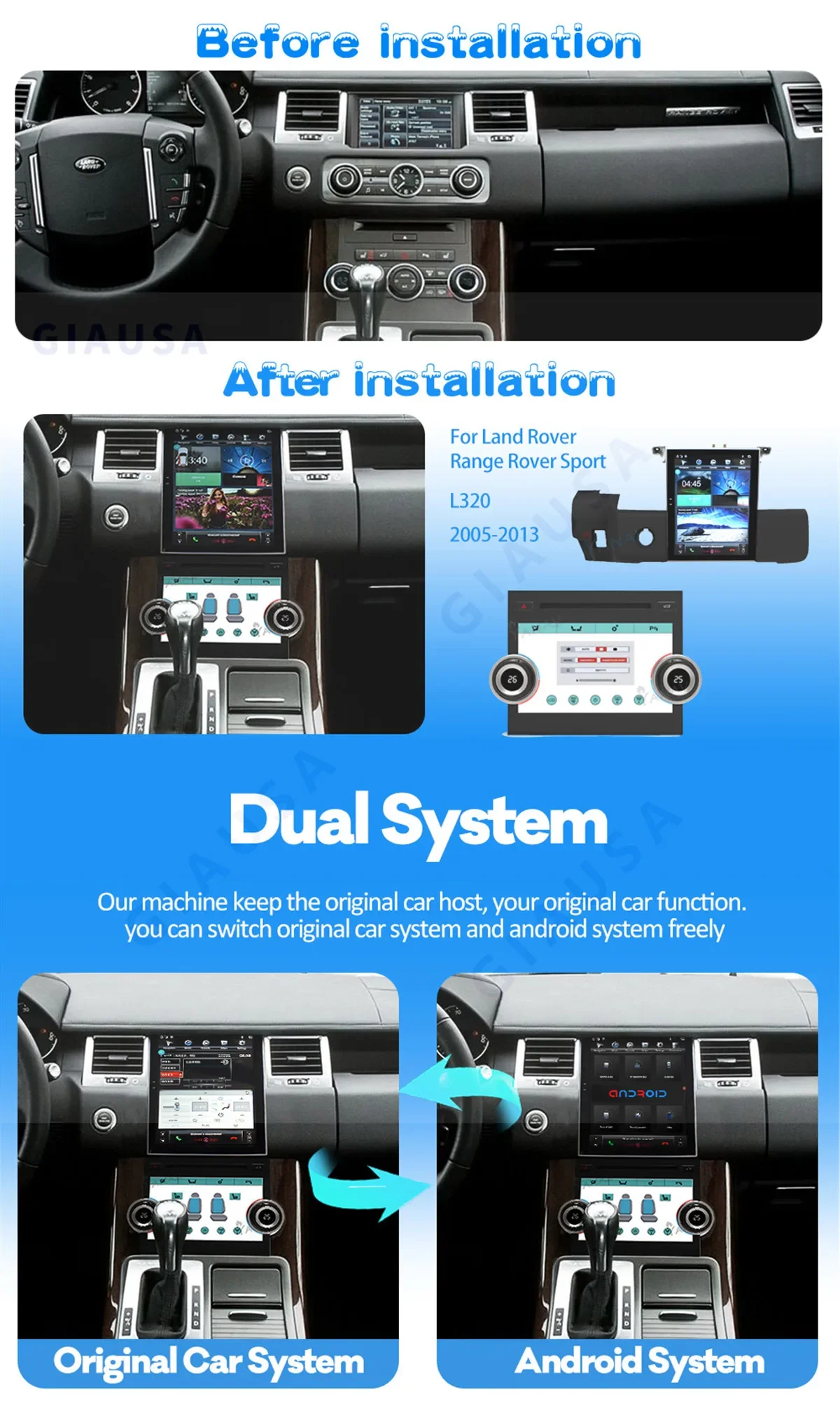 

Car Multimedia Player Stereo GPS DVD Radio Navigation Android Screen System For Land Rover Range Rover Sport L320