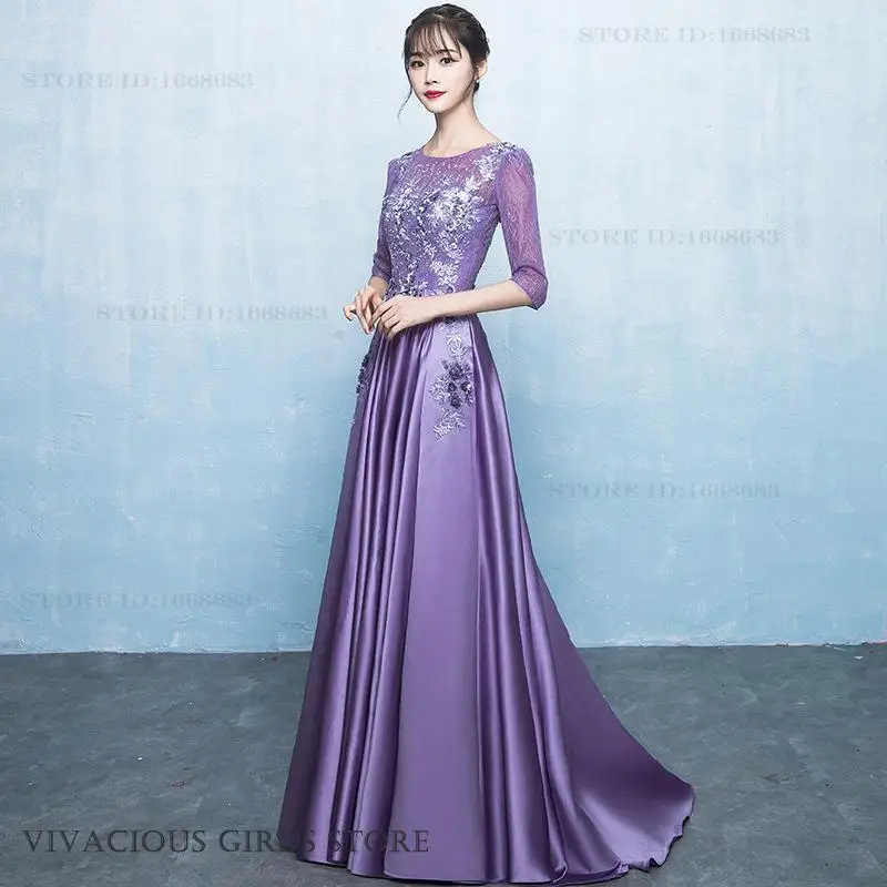 Chinese Style Women Qipao Cheongsam Elegant Evening Party Dress Half Sleeve Patchwork Lace Celebrity Banquet Dress Prom Dress