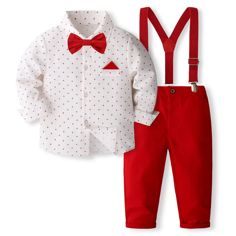 Children's Sets Spring Autumn Toddler Boy Clothing Fashion Gentleman Tie Long Sleeve Baby Tops+Pants+Straps Kids Clothes BC1846