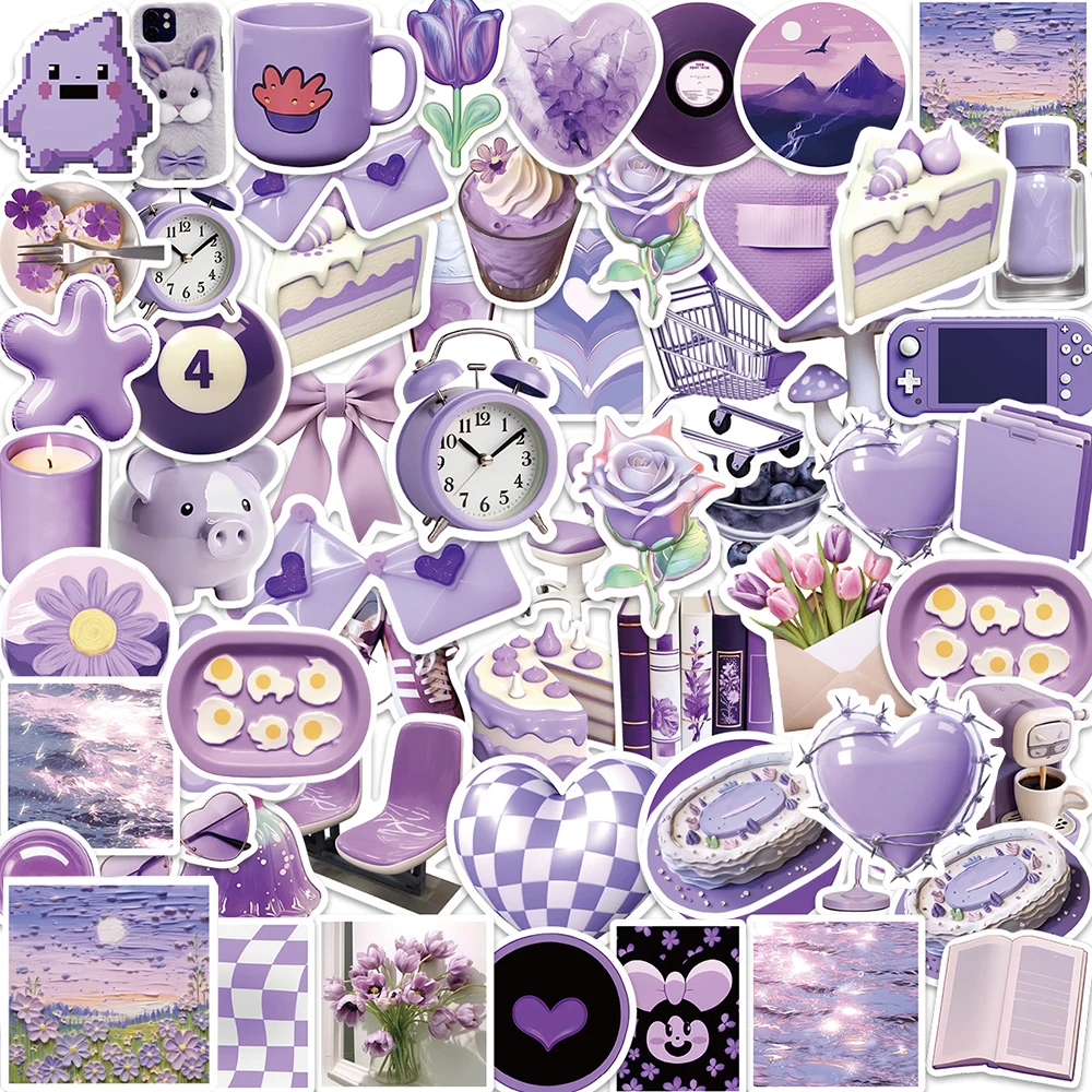 10/30/56pcs Ins Style Purple Graffiti Sticker Aesthetic Decals Laptop Suitcase Phone Guitar Fridge Decoration Sticker Kids Toys