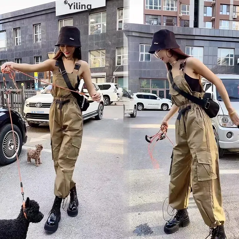 

Spring Summer 2024 Faionable Overalls ket Design Workwear Sle High Waist Nine Points Casual Pants for Women