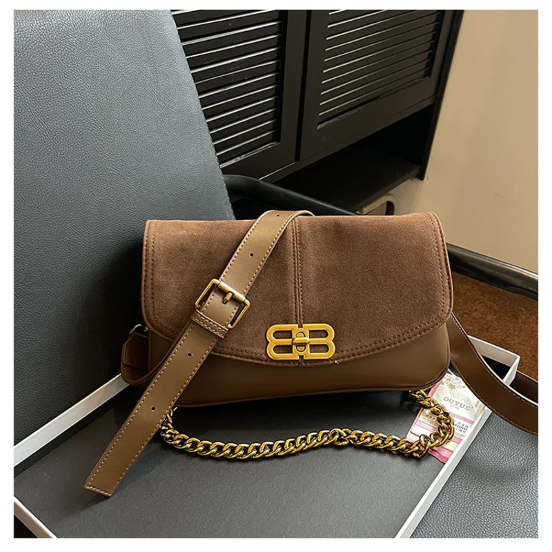 

Женская осенне-зимняя сумка подмышки, маленькая квадратная сумка через плечо с цепочкой, замшевая сумка на плечо в стиле ретро, корейская мода