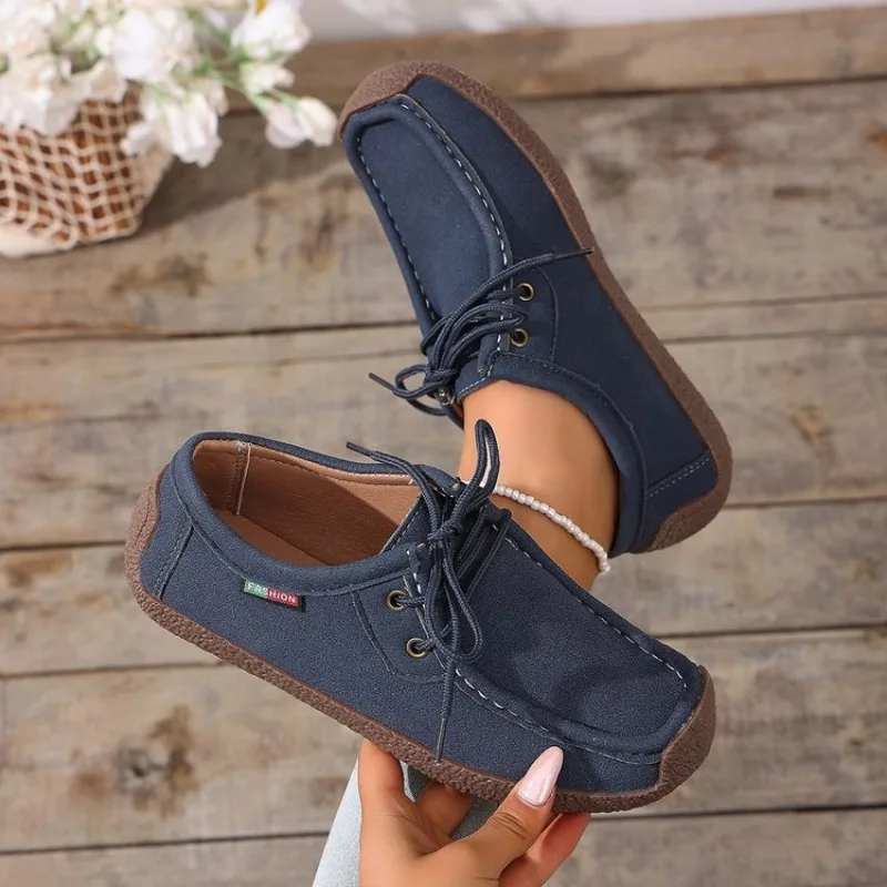 New Arrival Women Casual Shoes 2025 Suede Leather Flats Sneakers Lace Up Moccasins Ladies Shoes Fashion Loafers Plus Size 36-43