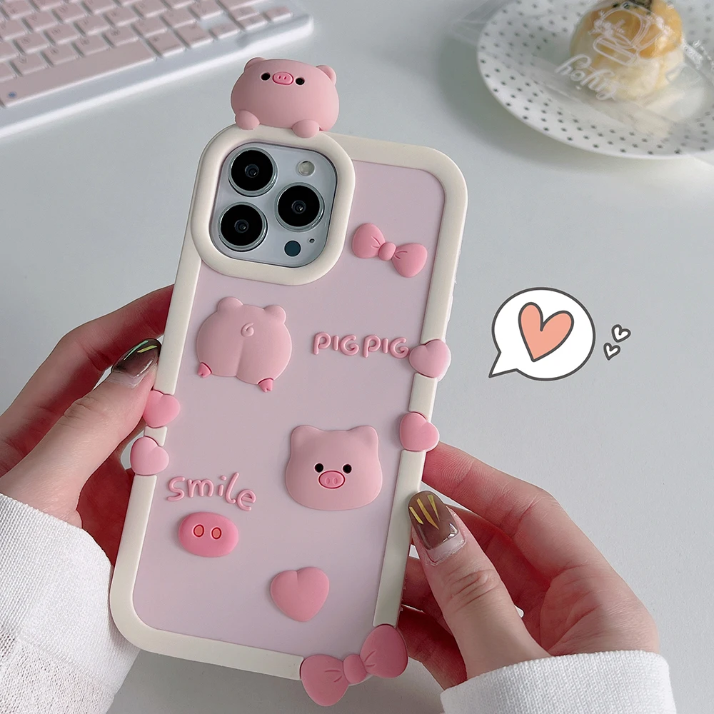Für iPhone 16 15 14 13 12 Pro X XS Max XR 8 7 6 6S Plus SE Niedliche Rosa Schweinchen-Hülle Weiche Silikon-Abdeckung – Detail 5