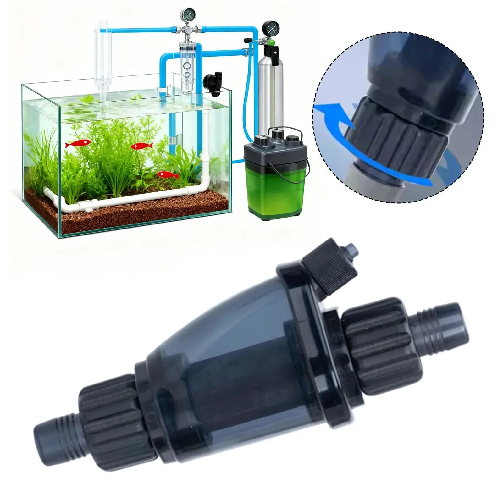 CO2 Bubble Generator Aquarium Diffuser Inline ABS Reactor for 12mm Tube Canister Filter Planted Tank System