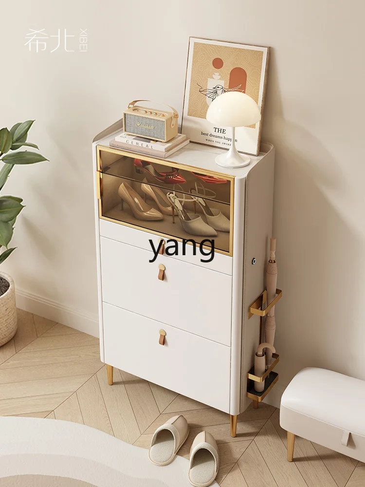 Yjq Smart Shoe Cabinet Door Home Small Apartment Modern Stone Plate Narrow Thin against the Wall Tilting Hall Cabinet