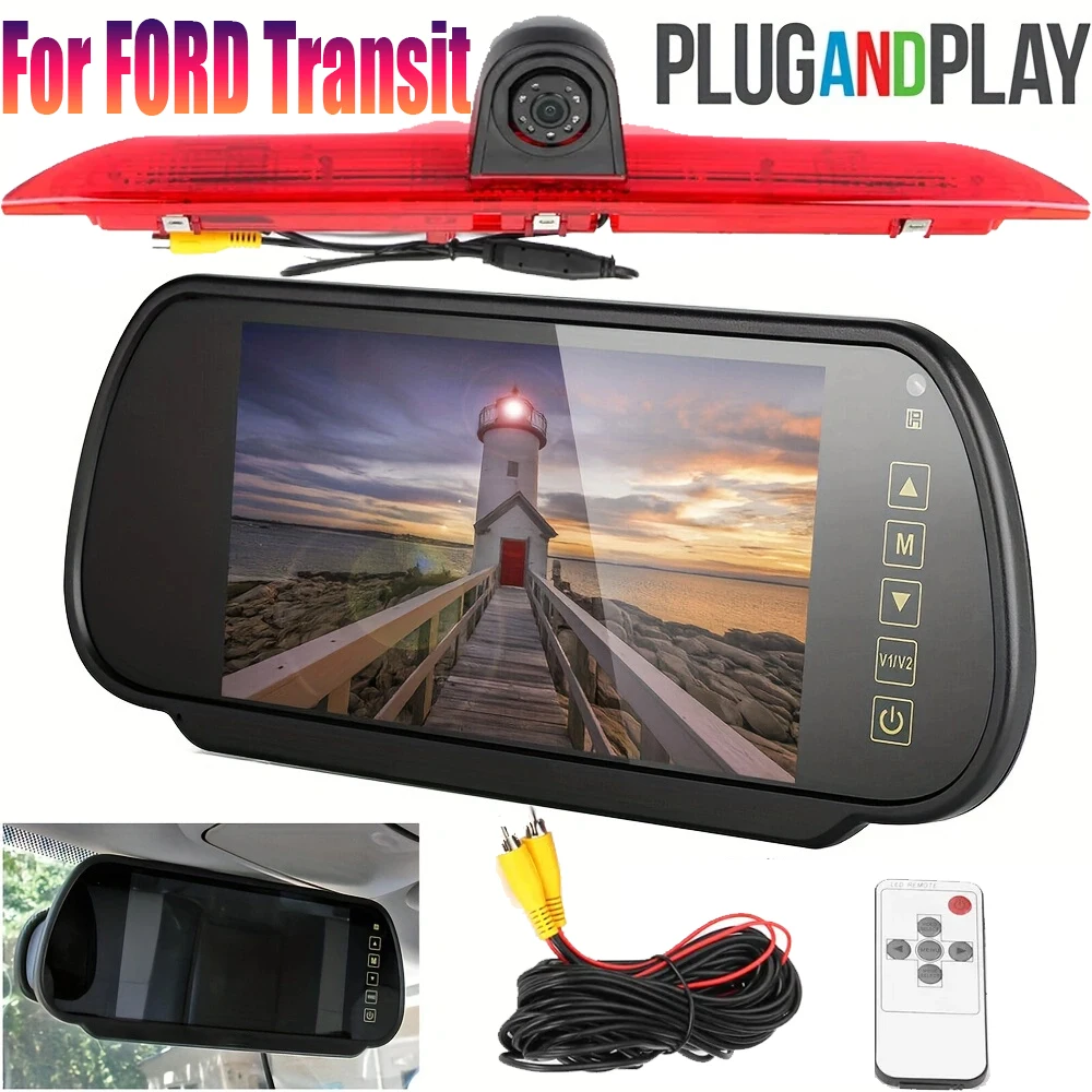 

Bileeko For Ford Transit 6LED Brake Light Rear View Backup Camera + 7'' Monitor Kit