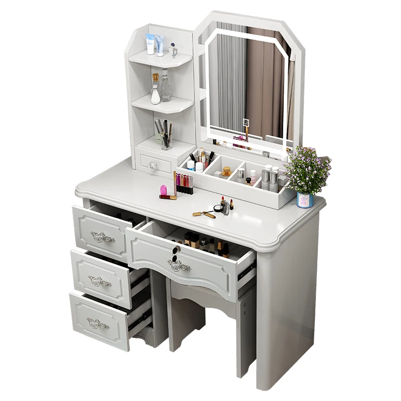 Woman Girls Modern Vanity Table Storage Mirror Drawers Space Saving Dressers White Makeup Pentiadeira Feminina Furniture Home