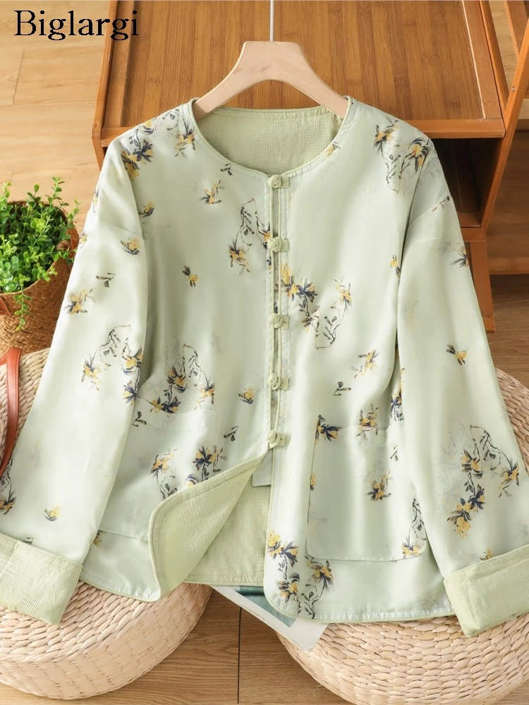 

Oversized Autumn Chinese Style Reversible Coat Women Flower Floral Fashion Ladies Jackets Long Sleeve Loose Woman Shirts Coats