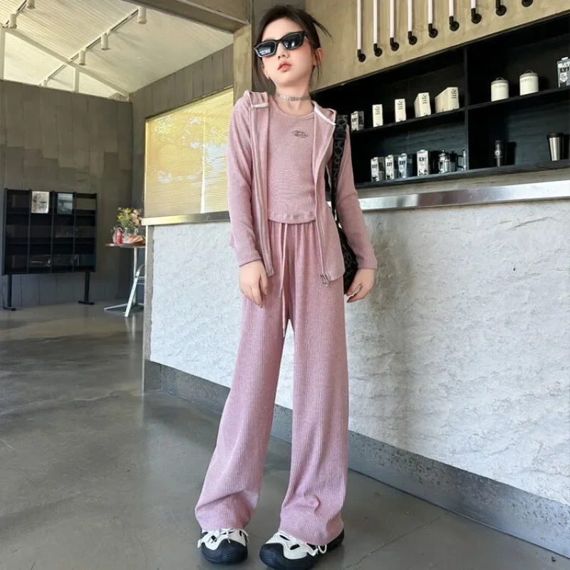 Coat Pants Hoodies Set Top & 3-Piece Solid Color Kids Clothes Girls 8 To 10 Years Girl Winter Clothing Children's Setup Girls'
