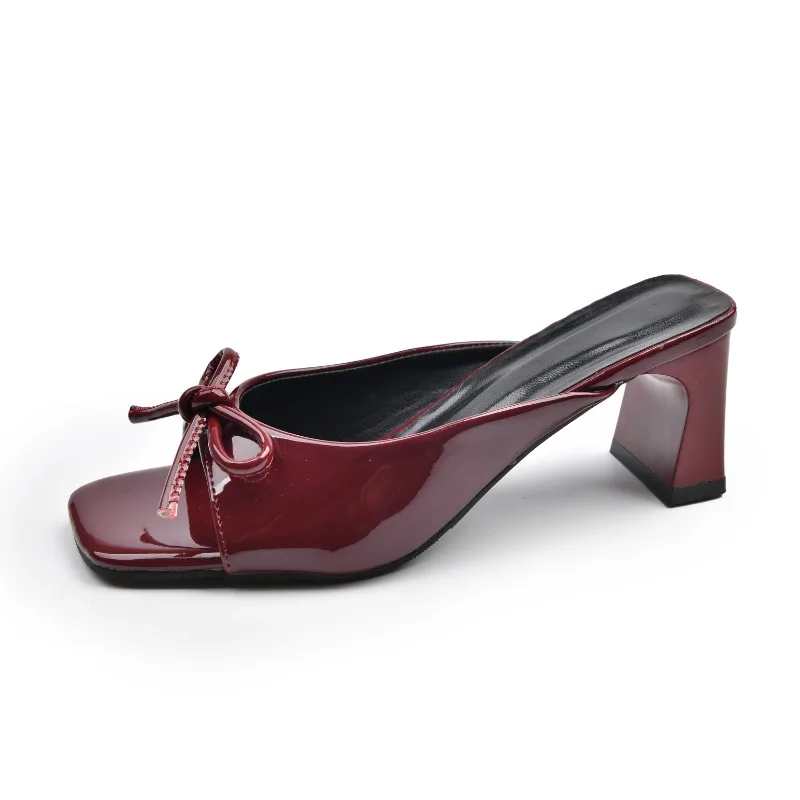 Women Sandals 2025 New Comfortable Square Head Sandals Sweet Bow Silk Thick Heel Shoes Ladies Luxury Outwear Heels Women