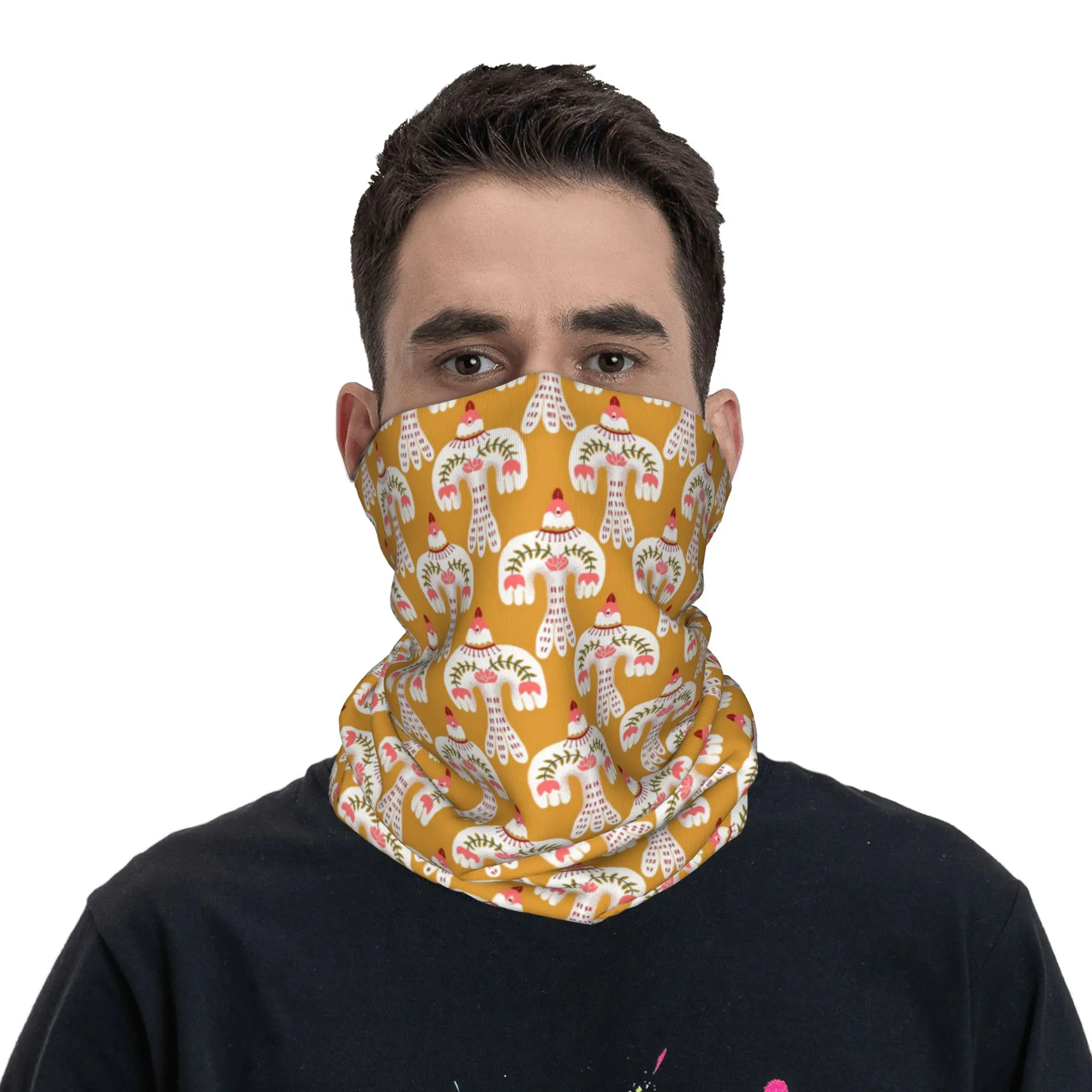 Folk Art Design of Flying Holiday Birds Bandana Neck Cover Printed Wrap Mask Scarf Multi-use Balaclava Cycling For Men Women