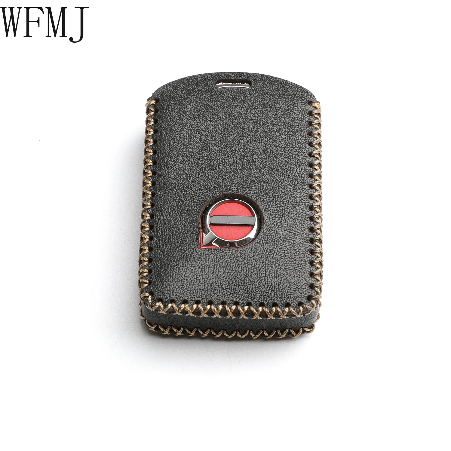 WFMJ Leather for 2019 2020 2021 2022 2023 Volvo XC60 XC90 S90 V90 Smart 4 Buttons Key Case Holder Cover Fob Chain