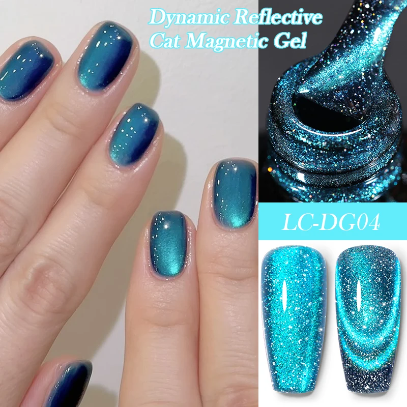 LILYCUTE 7ml Dynamic Reflective Glitter Cat Magnetic Gel Nail Polish 9D Blue Double Light Sparkling Effect Nail Art Gel Varnish